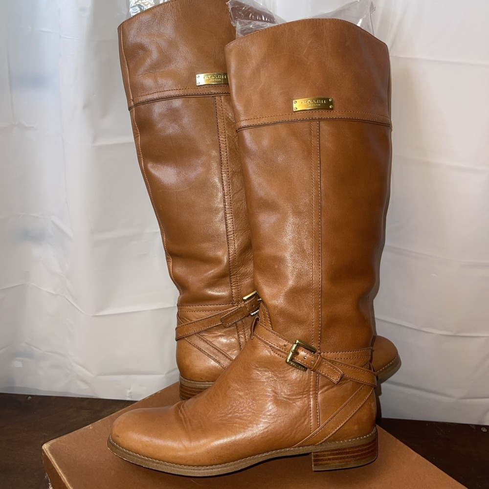 COACH New York "Micha Calf" Leather Women's Boots CINNAMON Style-A6848 Size‎ 9MB - Picture 2 of 16